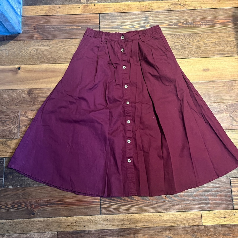 100% Cotton burgundy A line Midi skirt